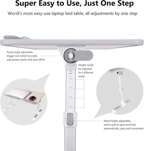 Laptop Bed Tray Table, Nearpow (Larger Size) Adjustable Laptop Bed Stand, Portable Standing Table with Foldable Legs, Foldable Lap Tablet Table for Sofa Couch Floor - Large Size in Kuwait