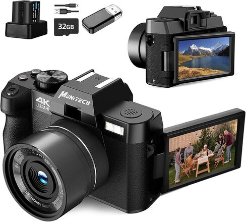 كاميرات رقمية Mo 4K للتصوير الفوتوغرافي، وكاميرا تسجيل فيديو بدقة 48 ميجابكسل للفيديو واليوتيوب مع شاشة قابلة للطي بزاوية 180 درجة، وتكبير رقمي 16X، وبطاقة TF بسعة 32 جيجابايت، وبطاريتين in Kuwait
