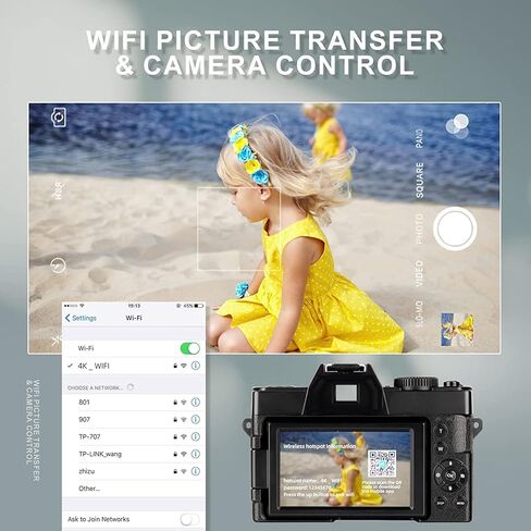 كاميرات رقمية Mo 4K للتصوير الفوتوغرافي، وكاميرا تسجيل فيديو بدقة 48 ميجابكسل للفيديو واليوتيوب مع شاشة قابلة للطي بزاوية 180 درجة، وتكبير رقمي 16X، وبطاقة TF بسعة 32 جيجابايت، وبطاريتين in Kuwait