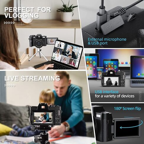 كاميرات رقمية Mo 4K للتصوير الفوتوغرافي، وكاميرا تسجيل فيديو بدقة 48 ميجابكسل للفيديو واليوتيوب مع شاشة قابلة للطي بزاوية 180 درجة، وتكبير رقمي 16X، وبطاقة TF بسعة 32 جيجابايت، وبطاريتين in Kuwait