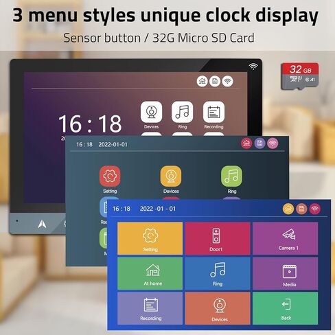 نظام اتصال داخلي فيديو لاسلكي، شاشة WiFi 7 بوصة وبطاقة MicroSD 32 جيجا مع كاميرا باب معدنية AHD 2MP (طاقة سلكية)، تسجيل، صوت ثنائي الاتجاه، جرس باب فيديو مقاوم للطقس، فتح بطاقة Tuya APP/IC in Kuwait