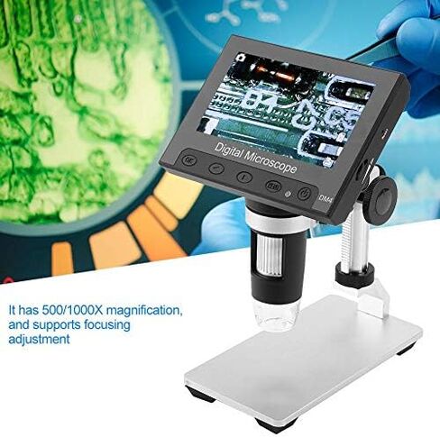 مجهر USB DM4 500/1000X تكبير 720 بكسل دقة الشاشة مجهر رقمي إلكتروني 8 قطع LED أضواء PCB مكبر مع شاشة LCD 4.3 بوصة (حامل سبائك الألومنيوم) in Kuwait