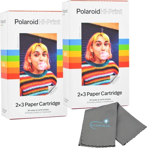 Polaroid Hi Print 2x3 Paper Cartridge, Peel and Stick, 2 Pack (40 Photos) with a Lumintrail Microfiber Cleaning Cloth in Saudi Arabia