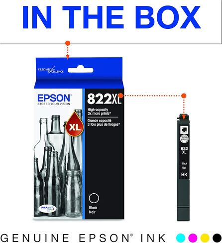 EPSON 822 DURABrite Ultra Ink High Capacity Black Cartridge (T822XL120-S) Works with WorkForce Pro WF-3820, WF-3823, WF-4820, WF-4830, WF-4833, WF-4834 in Saudi Arabia