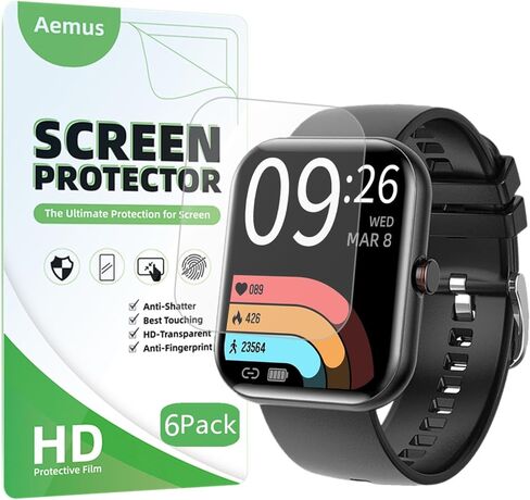 Aemus متوافق مع واقي شاشة الساعة الذكية SOMTLERK 1.91 بوصة (6 عبوات) A221 SmartWatch مرن بتغطية كاملة وشفاف من مادة TPU in Kuwait