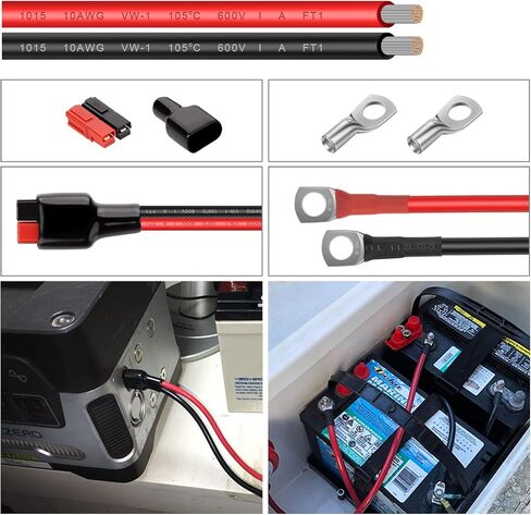 سلك Shirbly ذو قياسين - 10FT أحمر و10FT أسود 2 AWG كبل نحاسي معلب لسلك السيارة الصوتي والمقطورة البحرية (2AWG 10FT أحمر + 10FT أسود) in Saudi Arabia