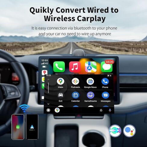 محول Carplay اللاسلكي M CARKUMI، توصيل وتشغيل واي فاي 5 جيجا هرتز، CarPlay اللاسلكي ومحول Android التلقائي مع YouTube Netflix Google Play، تحويل سلكي إلى Carplay لاسلكي، فقط لسيارات CarPlay السلكية OEM in Kuwait