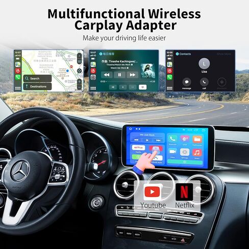 محول Carplay اللاسلكي M CARKUMI، توصيل وتشغيل واي فاي 5 جيجا هرتز، CarPlay اللاسلكي ومحول Android التلقائي مع YouTube Netflix Google Play، تحويل سلكي إلى Carplay لاسلكي، فقط لسيارات CarPlay السلكية OEM in Kuwait
