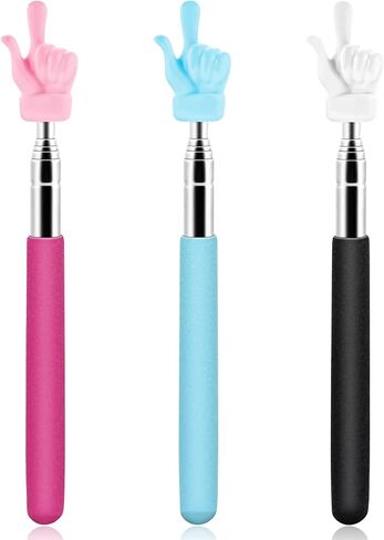 3 قطع مؤشر للمعلمين تلسكوبي، مؤشر يد قابل للتمديد، مؤشر إصبع، عصا صغيرة قابلة للسحب، مؤشر للفصول الدراسية من الفولاذ المقاوم للصدأ لمستلزمات تدريس معلم المدرسة (وردي أزرق أسود) in Kuwait