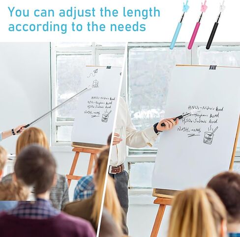 3 قطع مؤشر للمعلمين تلسكوبي، مؤشر يد قابل للتمديد، مؤشر إصبع، عصا صغيرة قابلة للسحب، مؤشر للفصول الدراسية من الفولاذ المقاوم للصدأ لمستلزمات تدريس معلم المدرسة (وردي أزرق أسود) in Kuwait