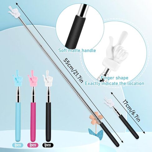 3 قطع مؤشر للمعلمين تلسكوبي، مؤشر يد قابل للتمديد، مؤشر إصبع، عصا صغيرة قابلة للسحب، مؤشر للفصول الدراسية من الفولاذ المقاوم للصدأ لمستلزمات تدريس معلم المدرسة (وردي أزرق أسود) in Kuwait