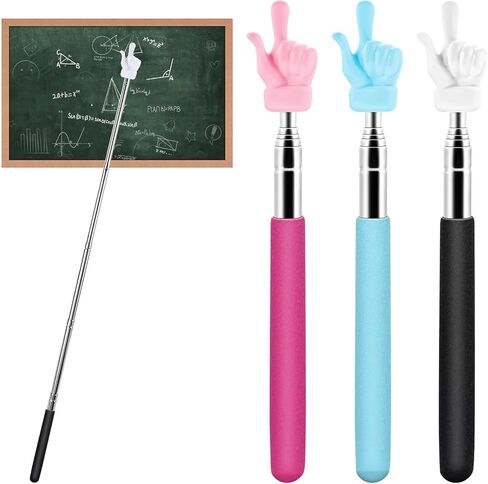 3 قطع مؤشر للمعلمين تلسكوبي، مؤشر يد قابل للتمديد، مؤشر إصبع، عصا صغيرة قابلة للسحب، مؤشر للفصول الدراسية من الفولاذ المقاوم للصدأ لمستلزمات تدريس معلم المدرسة (وردي أزرق أسود) in Kuwait