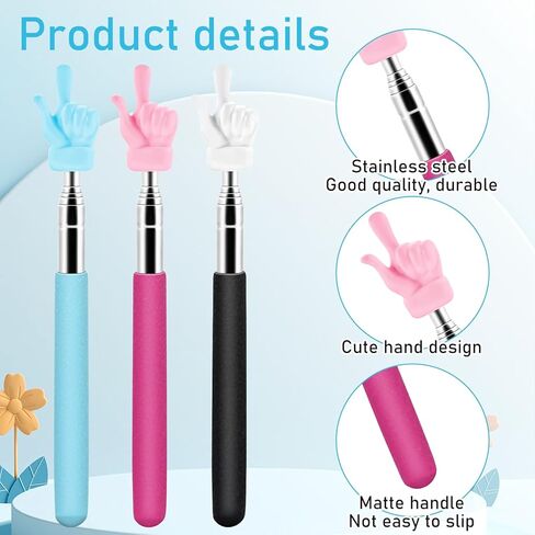 3 قطع مؤشر للمعلمين تلسكوبي، مؤشر يد قابل للتمديد، مؤشر إصبع، عصا صغيرة قابلة للسحب، مؤشر للفصول الدراسية من الفولاذ المقاوم للصدأ لمستلزمات تدريس معلم المدرسة (وردي أزرق أسود) in Kuwait