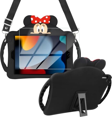 WESADN for iPad 9th Generation Case iPad 8th 7th Generation Cases with Screen Protector Kickstand Shoulder Strap Cute Dolls for Kids Girls Silicone Case Cover for iPad 10.2 Case Black in Kuwait