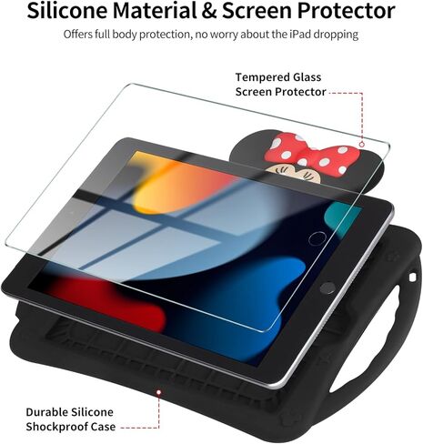 WESADN for iPad 9th Generation Case iPad 8th 7th Generation Cases with Screen Protector Kickstand Shoulder Strap Cute Dolls for Kids Girls Silicone Case Cover for iPad 10.2 Case Black in Kuwait