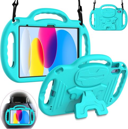 iPad 10th Generation Kids Case, iPad 10.9 Case, [Shoulder Strap][Light Weight Handle] Stand Child Protective Cases Shockproof Cover for iPad 10.9 inch 2022 (10th Gen) - Black in Kuwait