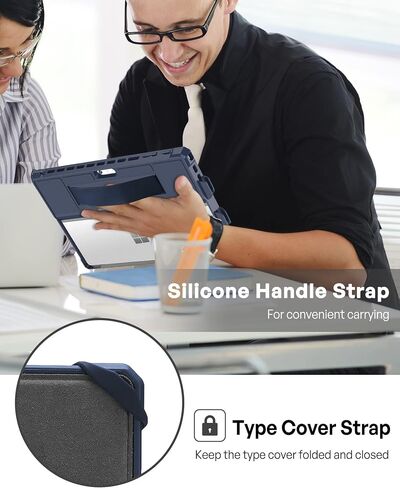 حافظة ProCase لـ 12.3 بوصة Microsoft Surface Pro 7 Plus، Pro 7، Pro 6، Pro 5، Pro 2017، Pro 4، Pro LTE، غطاء حماية متين مع حامل قلم رصاص، حزام يد، متوافق مع لوحة مفاتيح نوع الغطاء - أسود in Kuwait