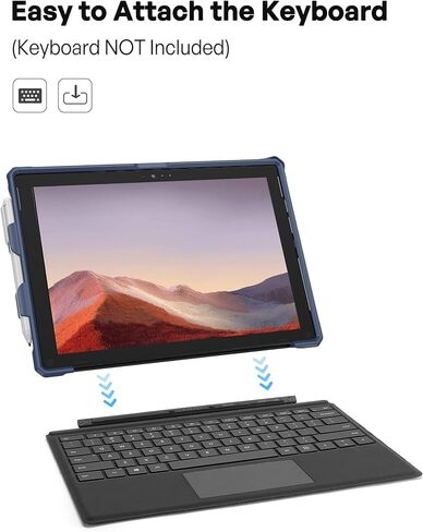 حافظة ProCase لـ 12.3 بوصة Microsoft Surface Pro 7 Plus، Pro 7، Pro 6، Pro 5، Pro 2017، Pro 4، Pro LTE، غطاء حماية متين مع حامل قلم رصاص، حزام يد، متوافق مع لوحة مفاتيح نوع الغطاء - أسود in Kuwait