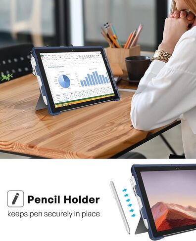 حافظة ProCase لـ 12.3 بوصة Microsoft Surface Pro 7 Plus، Pro 7، Pro 6، Pro 5، Pro 2017، Pro 4، Pro LTE، غطاء حماية متين مع حامل قلم رصاص، حزام يد، متوافق مع لوحة مفاتيح نوع الغطاء - أسود in Kuwait