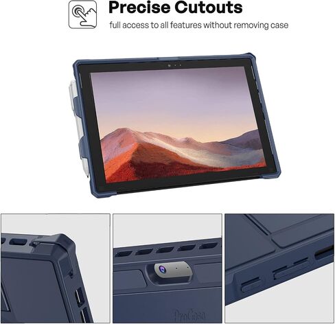 حافظة ProCase لـ 12.3 بوصة Microsoft Surface Pro 7 Plus، Pro 7، Pro 6، Pro 5، Pro 2017، Pro 4، Pro LTE، غطاء حماية متين مع حامل قلم رصاص، حزام يد، متوافق مع لوحة مفاتيح نوع الغطاء - أسود in Kuwait
