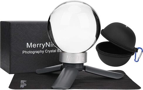 كرة تصوير كريستالية من MerryNine K9، كرة كريستال بعدسة K9 مع حامل ثلاثي صغير، واجهة كاميرا عالمية وقاعدة معدنية مستديرة وحقيبة، لتعليم الصور الفوتوغرافية والديكور الفني لفيزياء الطيف (80 مم) in Kuwait