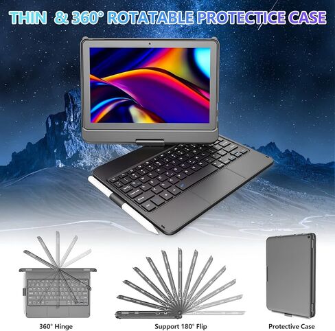 Keyboard Case for All-New Amazon Fire HD 10 & Fire HD 10 Plus Tablet (11th Generation 2021 Release) 10.1", 360° Rotatable, Touchpad Bluetooth Keyboard with Pencil Holder for Fire HD 10 Tablet in Kuwait