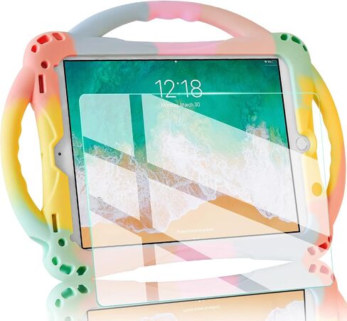 TopEsct Kids Case for iPad 6th/5th Generation, Silicone Shockproof Case for New iPad 2017/2018 9.7 inch with Tempered Glass Screen Protector and Strap, Cover for iPad Air & Air 2 in Saudi Arabia