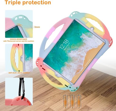 TopEsct Kids Case for iPad 6th/5th Generation, Silicone Shockproof Case for New iPad 2017/2018 9.7 inch with Tempered Glass Screen Protector and Strap, Cover for iPad Air & Air 2 in Saudi Arabia