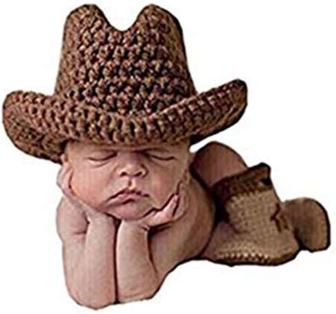 Pinbo® Baby Boys Photography Prop Crochet Knitted Cowboy Hat shoes in Saudi Arabia
