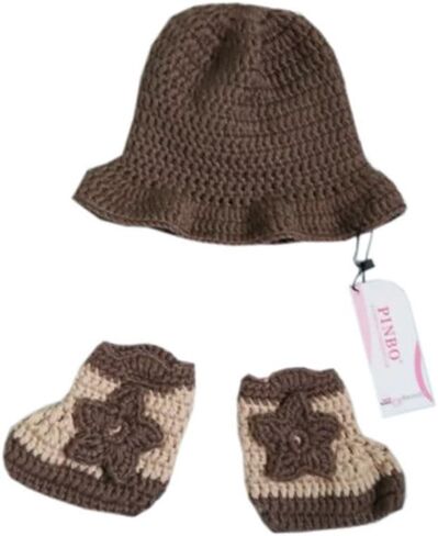 Pinbo® Baby Boys Photography Prop Crochet Knitted Cowboy Hat shoes in Saudi Arabia