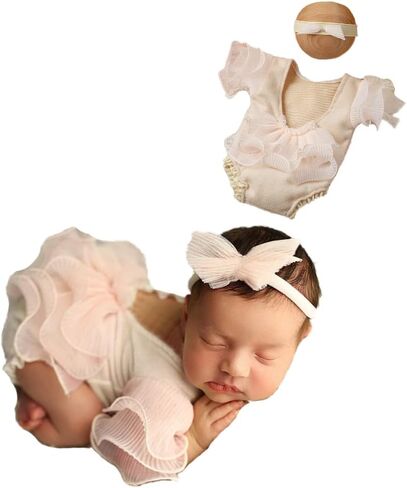 Baby Girl Photography Props Infant Cute Newborn Vest Lace Romper Bodysuit Pictures Monthly Photo Shoot Outfits in Saudi Arabia