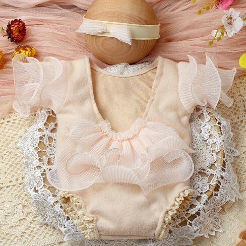 Baby Girl Photography Props Infant Cute Newborn Vest Lace Romper Bodysuit Pictures Monthly Photo Shoot Outfits in Saudi Arabia