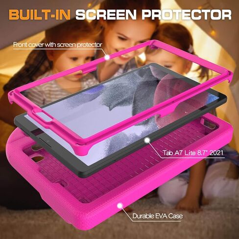 Kids Case for Samsung Galaxy Tab A7 Lite 8.7" Tablet, Built-in Screen Protector, Shockproof Handle Stand Protective Case for Samsung Galaxy Tab A7 8.7 inch 2021(SM-T220 / T225 / T227), Pink in Kuwait