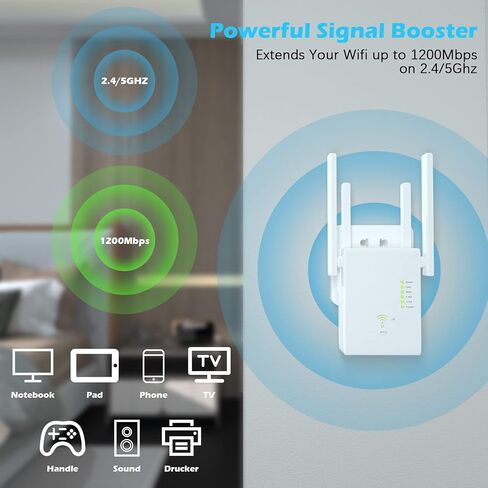 2022 WiFi Extender 1200Mbps WiFi Signal Booster for Home 6000 Sq.ft and 35 Devices, Dual Band 2.4G/5G Outdoor Signal Amplifier with Ethernet Port in Kuwait