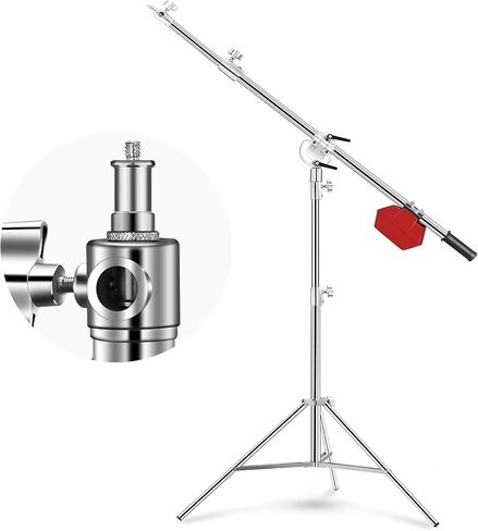 Soonpho Stainless Steel Light Stand with Boom Arm & Hammer, Max.12.2ft/3.7m Heavy Duty Adjustable Tripod with 6.6ft/200cm Boom Arm for Studio Photography Softbox,Reflector,Monolight,Light,Umbrellas in Saudi Arabia