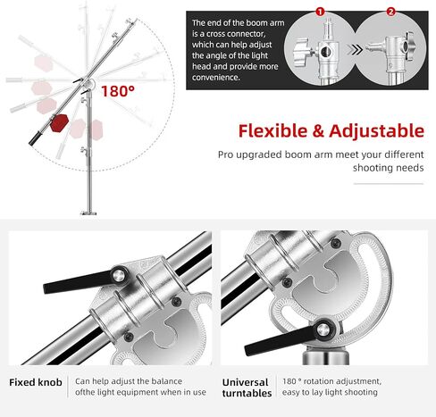 Soonpho Stainless Steel Light Stand with Boom Arm & Hammer, Max.12.2ft/3.7m Heavy Duty Adjustable Tripod with 6.6ft/200cm Boom Arm for Studio Photography Softbox,Reflector,Monolight,Light,Umbrellas in Saudi Arabia