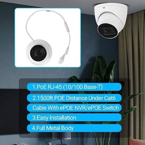 Loryta Outdoor Security 4MP Ultra Low Light Starlight+ WDR IR Turret AI IP Camera، IP67 مقاومة للطقس، تدعم POE وePOE، ميكروفون مدمج، اكتشاف المركبات والبشر، عدسة ثابتة 3.6 مم in Kuwait