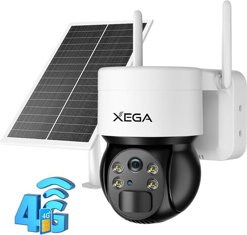 كاميرا أمان خلوية Xega 3G/4G LTE كاميرا شمسية خارجية لاسلكية، رؤية ليلية ملونة 2K HD 355 درجة/120 درجة، كشف حركة PIR، التحدث في اتجاهين، بدون WiFi، بطاقة SIM متضمنة، IP66 in Kuwait