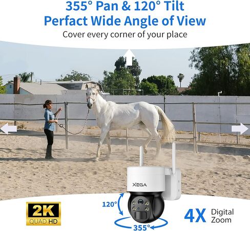 كاميرا أمان خلوية Xega 3G/4G LTE كاميرا شمسية خارجية لاسلكية، رؤية ليلية ملونة 2K HD 355 درجة/120 درجة، كشف حركة PIR، التحدث في اتجاهين، بدون WiFi، بطاقة SIM متضمنة، IP66 in Kuwait