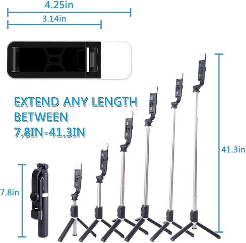 عصا سيلفي وحامل ثلاثي للهاتف، مصباح تعبئة سيلفي محمول من MQOUNY، حامل ثلاثي محمول احترافي للسفر الكل في واحد مع جهاز تحكم عن بعد، متوافق مع Android/iPhone (وردي واحد) in Kuwait
