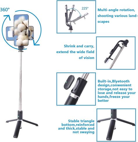 عصا سيلفي وحامل ثلاثي للهاتف، مصباح تعبئة سيلفي محمول من MQOUNY، حامل ثلاثي محمول احترافي للسفر الكل في واحد مع جهاز تحكم عن بعد، متوافق مع Android/iPhone (وردي واحد) in Kuwait
