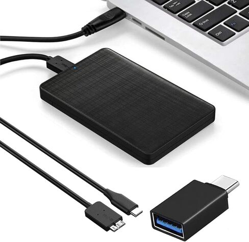 EasyULT USB 3.0 External Hard Drive Enclosure 2.5 Inch, External USB 2.5 Inch Disk, for SATA HDD and SSD 2.5 Inch and 7/9.5 mm, High Speed at 5Gbps, with USB-C to USB 3.0 Adapter, UASP-Black in Kuwait
