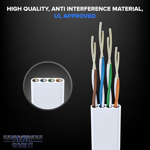 كابل إيثرنت Cat 6 بطول 100 قدم - مع تصميم مسطح وموفر للمساحة وكابل توصيل إنترنت وشبكة LAN عالي السرعة، وموصلات RJ45 - بطول 100 قدم / أسود / عبوتين - مثالي للألعاب والبث والمزيد in Kuwait