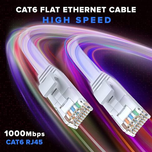 كابل إيثرنت Cat 6 بطول 100 قدم - مع تصميم مسطح وموفر للمساحة وكابل توصيل إنترنت وشبكة LAN عالي السرعة، وموصلات RJ45 - بطول 100 قدم / أسود / عبوتين - مثالي للألعاب والبث والمزيد in Kuwait