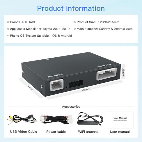 محول تلقائي Carplay/Android Autoabc لسيارة Toyota مع Entune2.0 2014-2019 يناسب تندرا/هايلاندر/RAV4/تاكوما/كامري/كورولا/أفالون/بريوس/CH-R in Kuwait