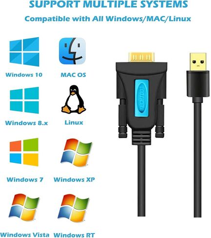 TECHTOO USB 3.0 إلى محول تسلسلي USB RS232 كابل USB محول الكابل التسلسلي DB9 USB (10 قدم) مع شرائح FTDI مطلية بالذهب لـ Win10/8.1/8/7/Vista/XP/2000/Andorid/Linux/Mac OS X10.6 وما فوق in Kuwait