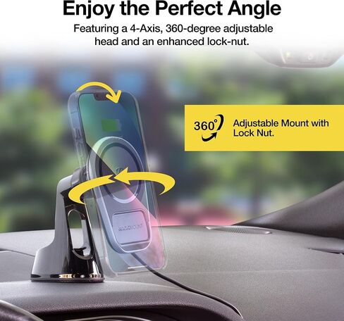 Scosche MPQ5DV-XTSP MagicMount Pro Charge5 15W Wireless Charging MagSafe Car Mount، حامل هاتف مغناطيسي للوحة القيادة / فتحة التهوية المتوافقة مع iPhone 16/15/14/13/12 Pro/Pro Max/Plus، حافظة MagSafe والمزيد in Kuwait