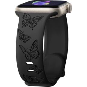 Butterfly Engraved Bands Compatible with Apple Watch Band 41mm 40mm 38mm 49mm 46mm 49mm 46mm 45mm 44mm 42mm Women, Silicone Sport Strap for iWatch Series SE 10 9 8 7 6 5 4 3 2 1 SE Ultra in Kuwait