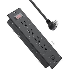 Conference Recessed Power Strip Waterproof, with PD 20W USB C Fast Charging Port,2 Outlets,Furniture Recessed Power Outlet,Desk Power Strip Surge Protector,Drawer Outlet,Flat Plug,6ft Cable (Black)
