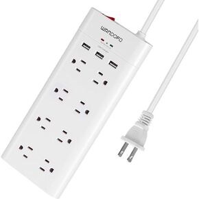 2 Prong 8 Outlet Power Strip, 6 FT Extension Cord with 3 USB Ports, 1625W 1050J Surge Protector, 2 Prong to 3 Prong Multi Plug Outlet Adapter Converter, Polarized Plug, Black